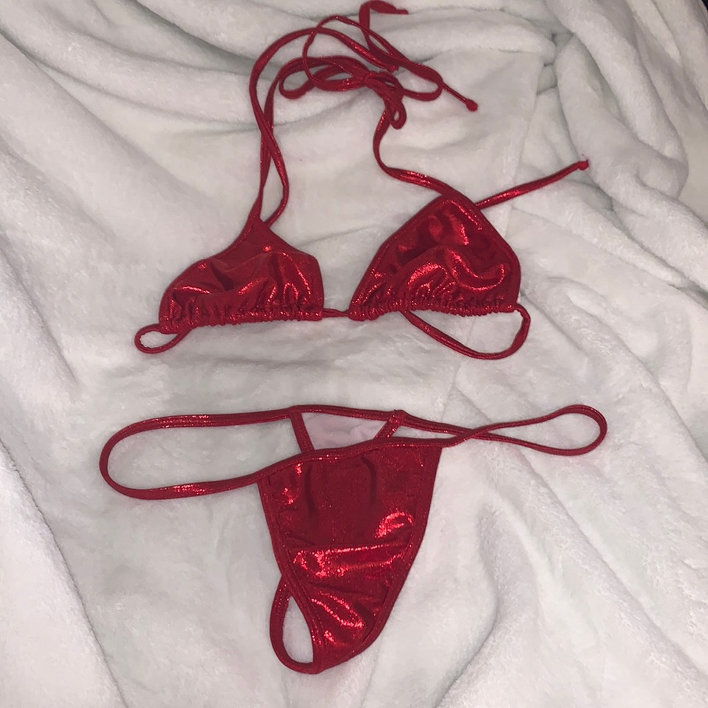 Red metallic thong bikini set small too medium bottom coqueta